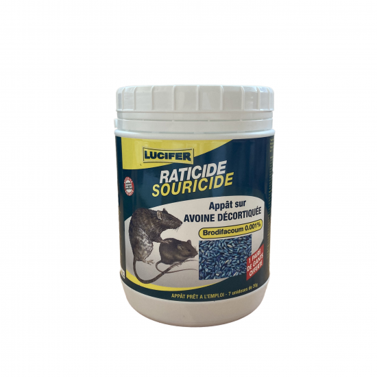 AVOINE DÉCORTIQUÉE RATICIDE - SOURICIDE (140g) BRODIFACOUM- LUCIFER + GANTS GRATUITS