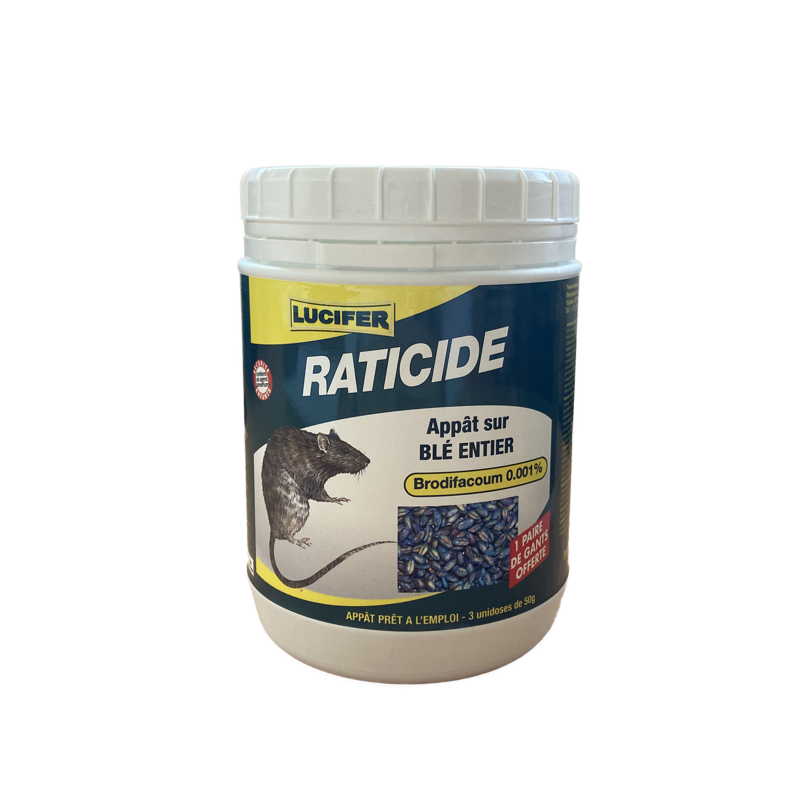 BLÉ RATICIDE - SOURICIDE BRODIFACOUM (150g) - LUCIFER + GANTS